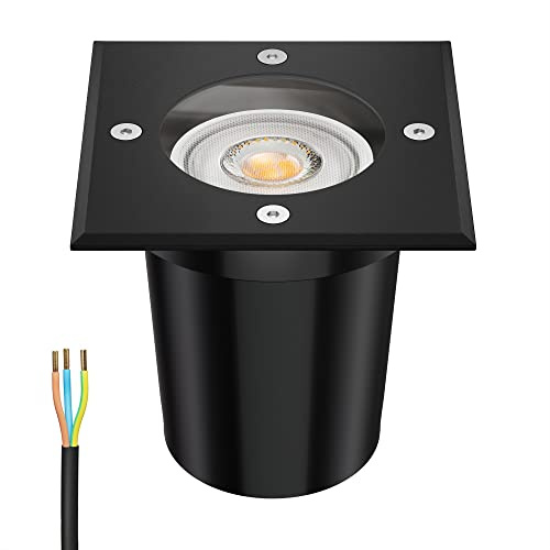 ledscom.de Markinbyggd armatur RELI för utomhusbruk, IP67, svart, vinklad, 11 x 11cm inkl. LED-lampa 535lm vit