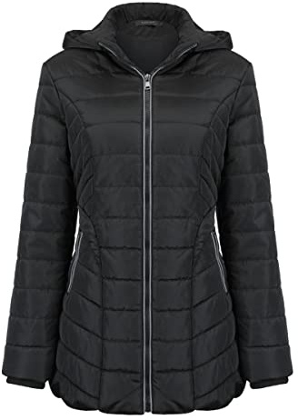 YUNCLOS Women Warm Hooded Jacket Long Sleeves Winter Coat Outerwear Windproof Quilted Coat with Pockets