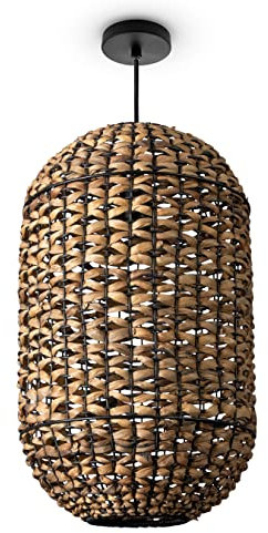 Paco Home Hängeleuchte Bambus Esszimmerlampe Korblampe Hängend Papier Pendellampe Papier Gras Boho Natürlich Bar E27, Lampenart:Pendelleuchte - Typ 3, Farbe:Natur (Ø30cm)