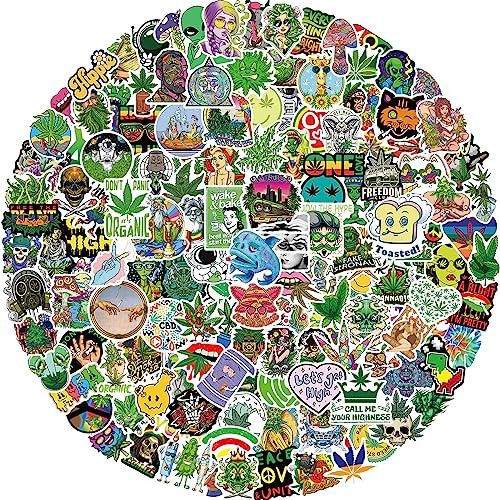 Autocollants drôles d'herbe, 150Pcs autocollants de feuilles en carton pour adultes, feuilles mélangées, vinyle imperméable pour ordinateur portable, guitar
