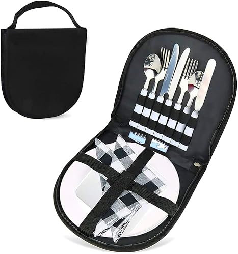 LATERN 12 Stück Tragbares Campingbesteck Set, Campinggeschirr Organizer Edelstahl Picknickbesteck in Lebensmittelqualität Reisebesteck für 2 Personen Freien Wandern Picknicken Verwenden