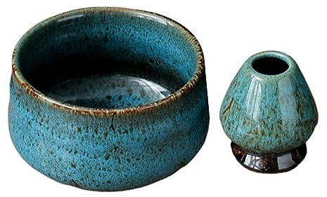 MagiDeal Bols à matcha en céramique avec support de fouet, bol à matcha, bols à thé de 430 ml pour les vacances, le bureau, la chambre à coucher, la fête, Bleu
