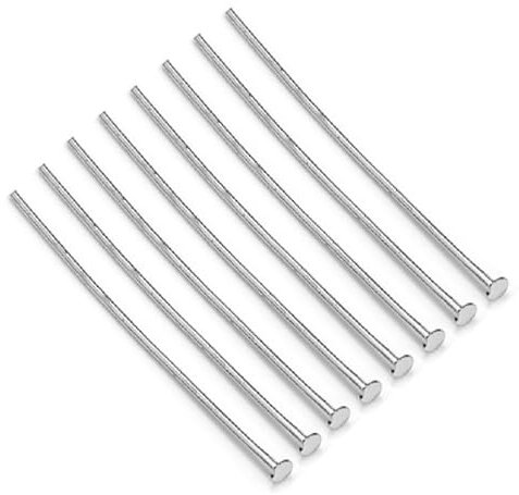 FKWKUW 100 Stück, Edelstahl Kettelstifte Set Nietstifte 50mm x 0,8mm Versilbert Kopfstifte Perlenstifte Silber Prismenstifte