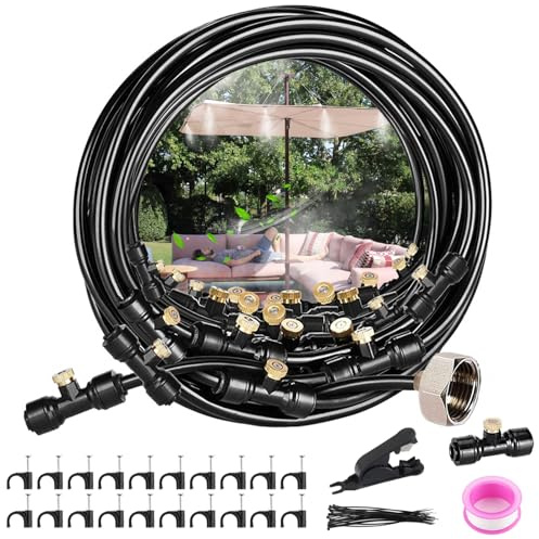 Brumisateur Terrasse Exterieur, dellyy 8M Kit Brumisateur Exterieur, Système de Brumisation Terrasse, Système de Refroidissement par Brumisation, pour le Jardin, la Pelouse