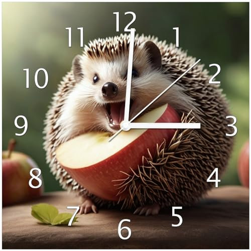 Wallario Design-Wanduhr Lustiger Igel aus Glas, Motiv-Uhr Größe 30 x 30 cm, weiße Zeiger