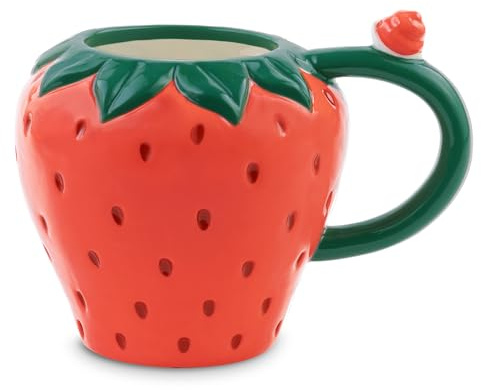 ban.do Novelty Ceramic Mug, 12 Ounce Coffee and Tea Cup with Large Handle, Dishwasher and Microwave Safe 3D Fruit Mug, Strawberry