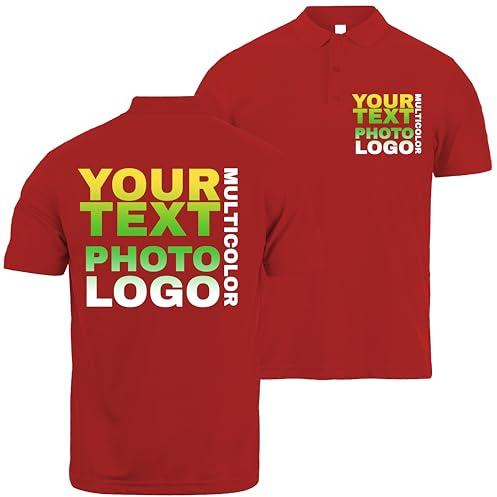 Polo personalizzata da Uomo con Foto, Logo o Testo personalizzato, oppure Polo Semplice con Bottoni classici, Vestibilità regolare, Elegante maglia da lavoro Senza stampa (L Rosso Multicolore)