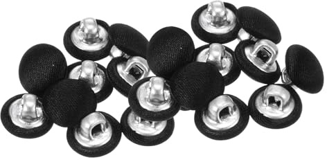 QUARKZMAN 20pcs Botones Cubiertos de Tela, 10mm 16L Botones Redondos de Costura de Tela Algodón Broche Vástago Metálico para Trajes, Vestidos, Blusas y Suéteres, Negro