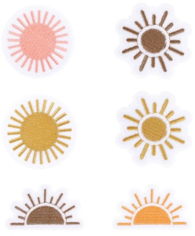 Prasacco 6 toppe termoadesive, ricamate al sole, da applicare con il ferro da stiro, 3 stili, stile retrò, boho, ricamate, da applicare con ferro da stiro, per giacche, cappelli, zaini, jeans e scarpe