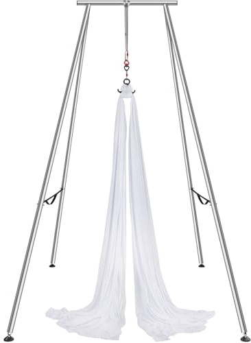 VEVOR Aerial Yoga Schaukel und Hängematte Kit, Professioneller Yoga Ständer 295cm Höhe, Weiß Hängematte 6x2.6m, Maximale Tragfähigkeit von 250kg, für Fitness Bodybuilding, Pilates, Gym, Zuhause