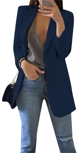 EFOFEI Chaqueta De Traje Negocios La Oficina Trabajo De La Muchacha Blazer Manga Larga Traje Elegante Slim Fit Abrigo Azul Marino 4XL