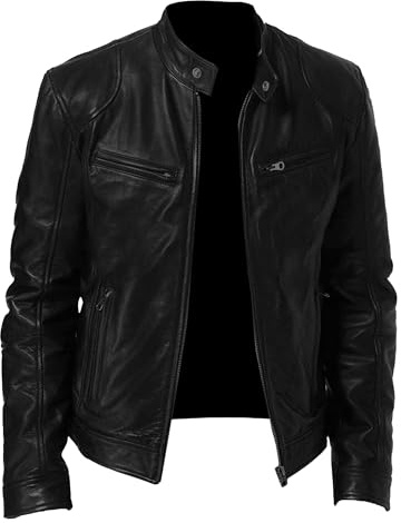 SWJGLITTR Men Slim Fit Motorcyle Leather Jacket Zip-Up Windbreaker Leather Jackets Lightweight PU Biker Vintage Coat (Black,X-Large)