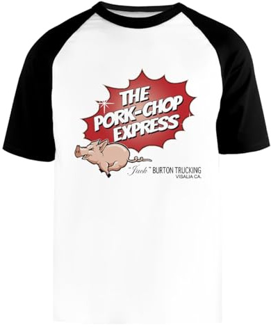 The Pork Chop Express Maglietta da Baseball Bianca Unisex Manica Corta Nera