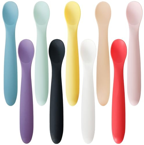 Youngever 9 Pack Silicone Baby Spoons - Unbreakable Reusable Feeding Spoons for Kids and Toddlers