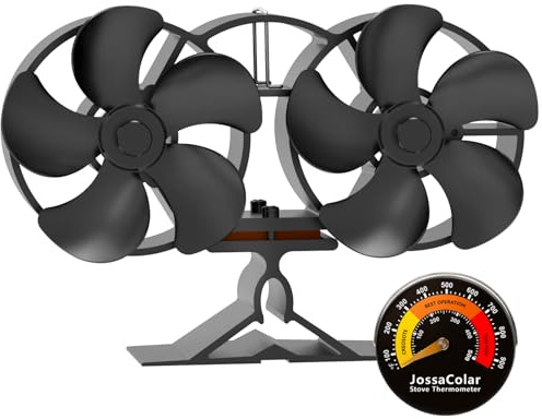 JossaColar Log Burner Fan Silent Operation | 10-Blade Stove Fan | Fire Wood Burner Fans Heat Powered | Fireplace Accessories w/Log Burner Thermometer