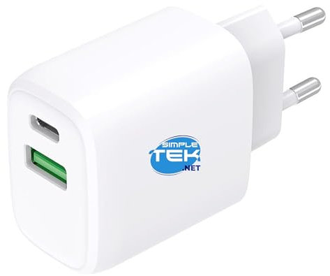 SIMPLETEK - Alimentatore caricatore 20W USB-C Type-C 5V 9V 12V Tablet PC Notebook USB-C 5V 3A 9V 2.22A 12V 1.5A USB-A 5V 3A Quick Charge senza cavi