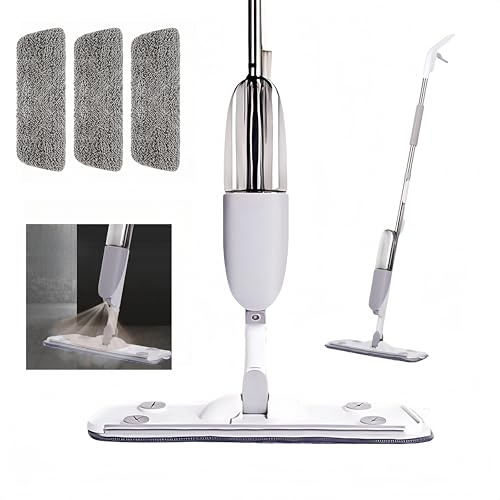 Mikrofaser Spray Mops für Bodenreinigung, Flacher Mop mit 3 waschbaren Pads, Staubmop mit 350ml nachfüllbarer Flasche für Küche Holz Boden Hartholz Laminat Keramikfliesen