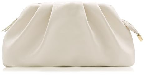 Milisente Damen Clutch Cloud Pleated Abendtasche Elegante Tasche Klein Handtasche PU Leder Schultertasche für Hochzeit mit Reißverschluss (Beige)