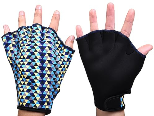 Gants de Natation Gants Palmés de Plongée Gants d'Entraînement Natation Gants Aquatiques Résistant à l'eau Palmés en Néoprène Surf pour Enfant Adulte (Bleu, S)