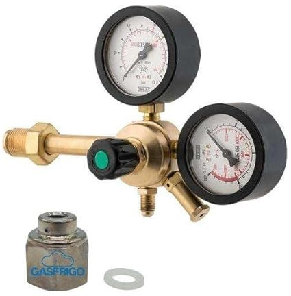 GASFRIGO® - Riduttore di pressione Azoto professionale 60 bar + riduzione bombola usa e getta da 1lt e 2 lt