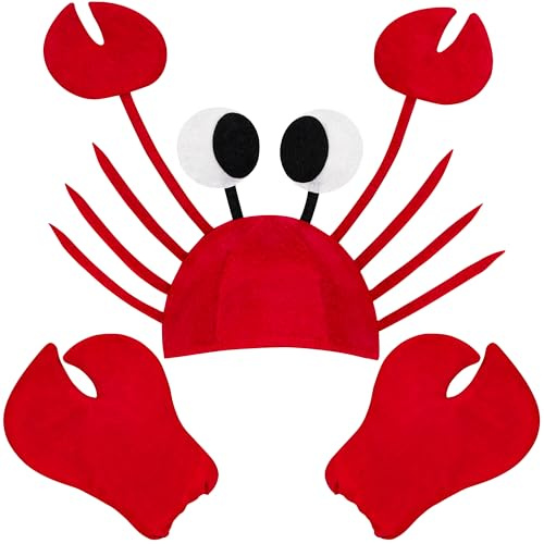 Horolam Crab Costume Accessories, Crab Costume with Claws Gloves Adjustable Crab Hat for Adults World Book Day Cosplay Party