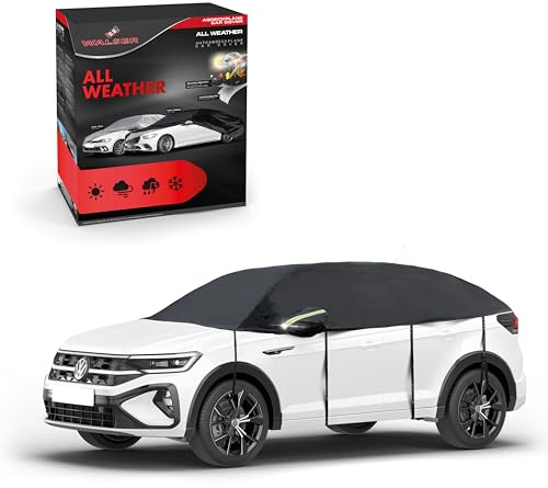 WALSER Presenning bil All Weather, presenning vattentät, 100 % väderbeständig bilpresenning, bilöverdrag utomhus, bilöverdrag vattentät, bilpresenning halvgarage storlek 8 SUV/van svart