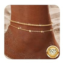 Diamday 2Pcs Bracelet de Cheville pour Femme Argent Sterling 925 Chaine Argent Or Réglable Délicats Bracelets de Cheville Imperméable Pied Chaine Bijoux Bracelet de Cheville pour Femme