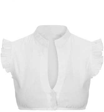 Dirndl Bluse Damen Weiß Dirndlbluse Kurzarm DirndlBlusen Flügelärmel V Ausschnitt Hemd Bayerisches Bierfest Trachtenbluse (Weiß,XXL)