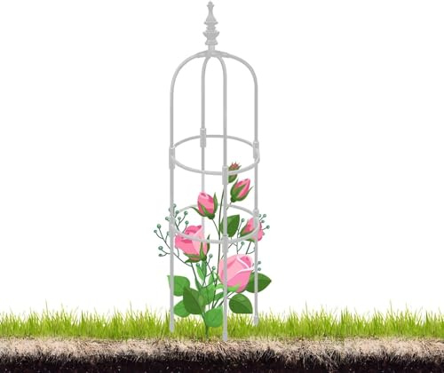 60 90 120 150 180 cm Metallspaljé Obelisk Spaljé för Klätterväxter Vinranka, Utomhus Jasminstöd Utomhus Krukväxtstödstruktur för Rosor, Tomater(White,25 x 90cm/0.82 x 3ft)