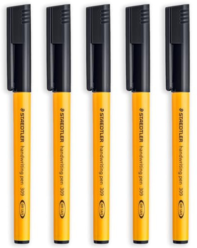STAEDTLER 309 handskriftspenna – 0,6 mm spets – paket med 5 pennor – svart bläck