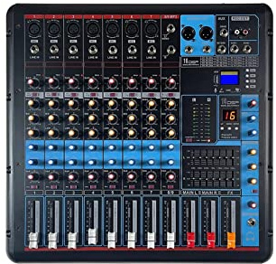 DJ-mixer, Professionell 8-kanals mixerkonsol med 600W*2 effektförstärkare ljudmixer lämplig for scenfestinspelningsstudio