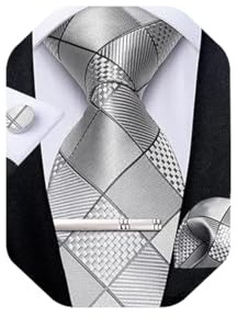 DiBanGu Silk Ties for Men Formal Striped Necktie and Pocket Square | 5PCS, Woven, Handkerchief, Tie Clip, Cufflinks, Classic, Durable For Wedding Party, Father’s Day Gift with Premium Gift Box