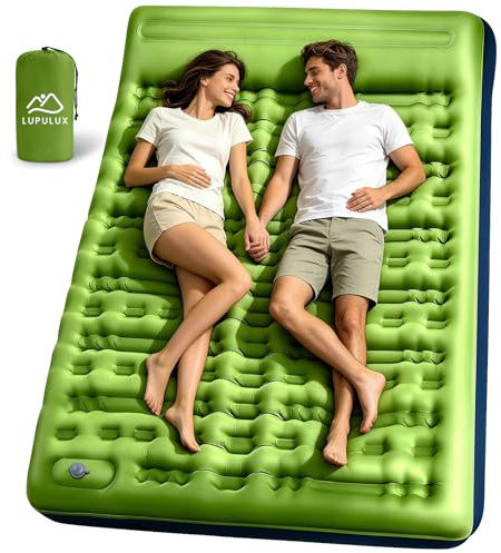 Lupulux Matelas de Camping pour 2 Personnes, 12 CM Portable Tapis de Matelas Autogonflant Ultra Léger, avec Pompe à Pied et Oreiller Intégrés, Anti-Fuite, Adapté à la Randonnée, au Camping