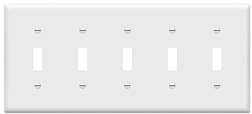 ENERLITES Toggle Light Switch Wall Plate, Gloss Finish, 5-Gang 4.50 x 10.03, Unbreakable Polycarbonate Thermoplastic, UL Listed, 8815-W, White