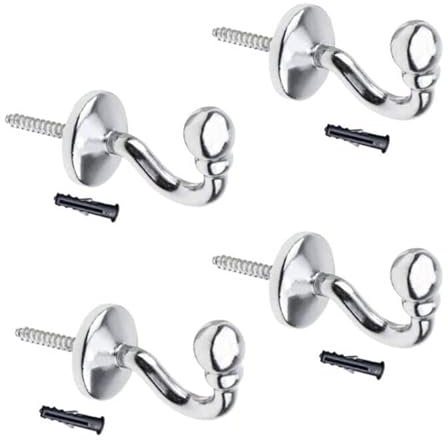 BlueXP 4 Stück Ball End Raffhalter Haken Vorhang Halter Wandhaken Haken Mantel Halter für Vorhang U Halter Schal Haken Kleiderbügel Haken Silber