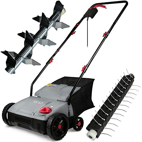 NETTA Lawn Scarifier and Aerator 2 In 1 - Electric Lawn Rake 1500W, 30L Removable Waste Bag, 4 Different Depth Settings and Cutting Width 310mm, 10M Power Cord