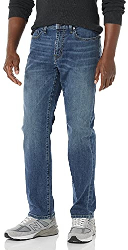 Amazon Essentials Jean très Extensible à Coupe Droite - Couleurs abandonnées Homme, Délavé Moyen, 32W / 30L