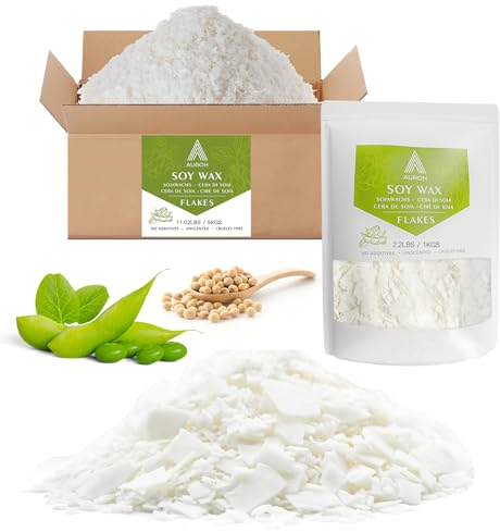 Auroh 100 % ren sojavax för ljusframställning 20 kg naturliga SOYA-behållare vaxflingor – biologiskt nedbrytbart, miljövänligt vax