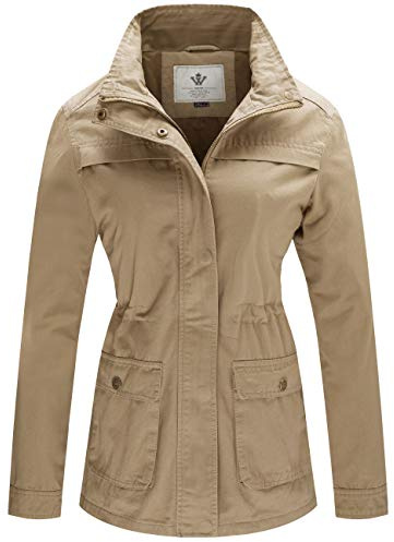 WenVen Women's Casual Military Jacket Cotton Utility Anorak Coat (Khaki, 3XL)