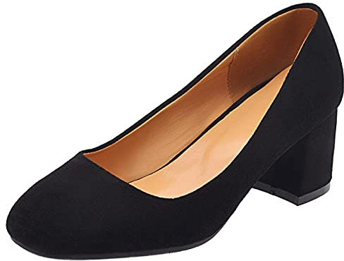 Chaussures de Bureau Femme, Escarpins Bloc Décontractée Escarpins Habillés Talons Moyen Bout Carré Noir Taille 43 EU