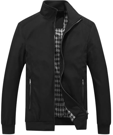 KUDORO Herren leichte Jacke für Frühling Sommer Reißverschluss Outdoor Jacke Casual Bomber Einfarbige Winddichte Jacke Halskette Mann Jacke Aviator Thin Classic Casual(Schwarz,3XL)
