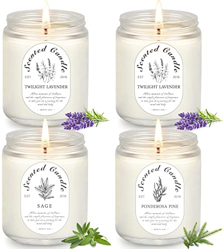 Lavender Candle Gift Set, 4 Pack Soy Wax Scented Candles for Home – Lavender, Sage & Ponderosa Pine – Aromatherapy Candles for Relaxation, Stress Relief & Gifts for Women