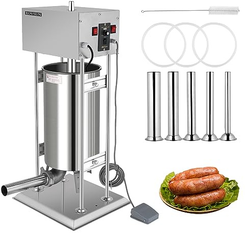 ROVSUN 15.4LBS/10L Electric Sausage Stuffer, Adjustable Speed Stainless Steel Sausage Maker Meat Stuffer, Heavy Duty Vertical Electric Stuffer Sausage Filler with 5 Stuffing Tubes, Home & Commercial