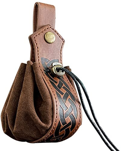 JAOYU Renaissance Gürteltasche Leder Kordelzug Tasche Steampunk Gürteltasche Mittelalterliche Ledertaschen für Männer Frauen LARP Zubehör