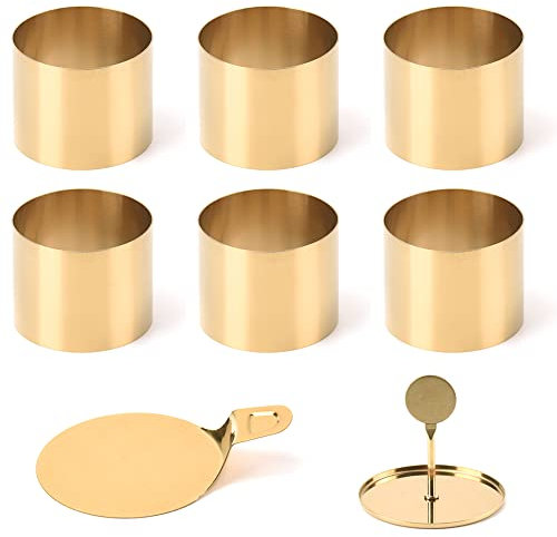Guowall Dessertringe und Speiseringe, Kuchenringe mit Heber & Stampfer, Edelstah, 6 Speiseringe Ø 7.5 cm, Höhe 5.5 cm, Rund, Gold