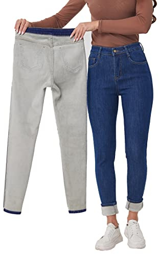zsangbee - Jeans termici da donna, con fodera in pile, jeans invernali skinny, jeans caldi in denim, XX-Large