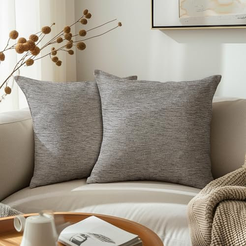 Encasa Homes Feine Chenille-Kissenbezüge 2-teiliges Set - Silber - 40x40 cm Strukturiertes, einfarbiges, weiches und glattes dekoratives Kissen mit quadratischem Akzent für die Couch