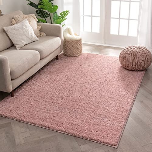 Well Woven Flokati Solid Color Blush Pink Shag Area Rug 160 x 220 cm (5'3 x 7'3 ft.)