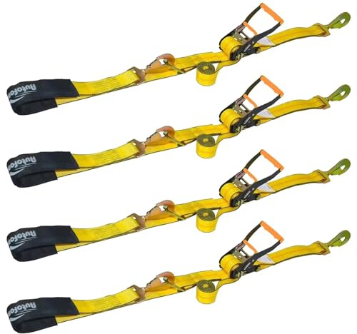 Autofonder Heavy Duty Adjustable Car Tie Down Kit with Snap Hooks -Break Strength 10,000 lbs-Working Load 3333 lbs-2 Inch x 114 Inch - 4 Pack Axle Tie Down Straps (Yellow)