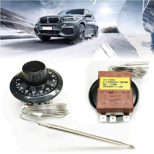 Kacepar TS-120SR Thermostat capillaire pour ventilateur de radiateur de refroidissement, interrupteur de contrôle de température, réglable de 0 à 120 °C, interrupteur de commande universel réglable de